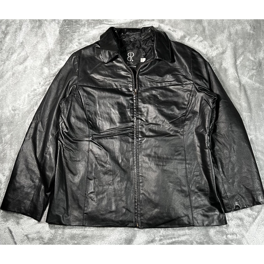 Leather Jacket Men Size XL Zip Up Vintage Sleek Black